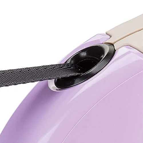 Ferplast ▫️ Trela Extensível para Cães Amigo Mini, Trela para cães de pequeno porte até 12 kg. Fita com comprimento máximo de 3 m. Botão único de bloqueio e libertação, bege, revestimento roxo 5