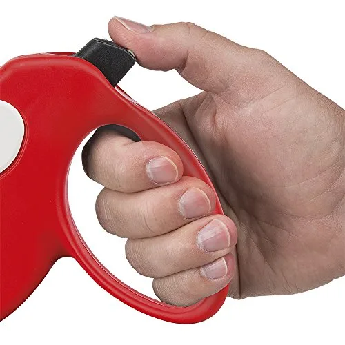 Ferplast ▫️ Trela Extensível para Cães AMIGO MEDIUM, Trela para cães de tamanho médio até 25 kg. Comprimento máximo de 5 m. Botão único para bloquear e soltar, vermelha, capa branca 5