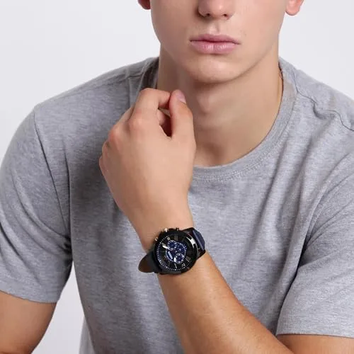 Relógio Fossil Grant para homem, movimento cronógrafo de quartzo com bracelete em pele e aço inoxidável 5