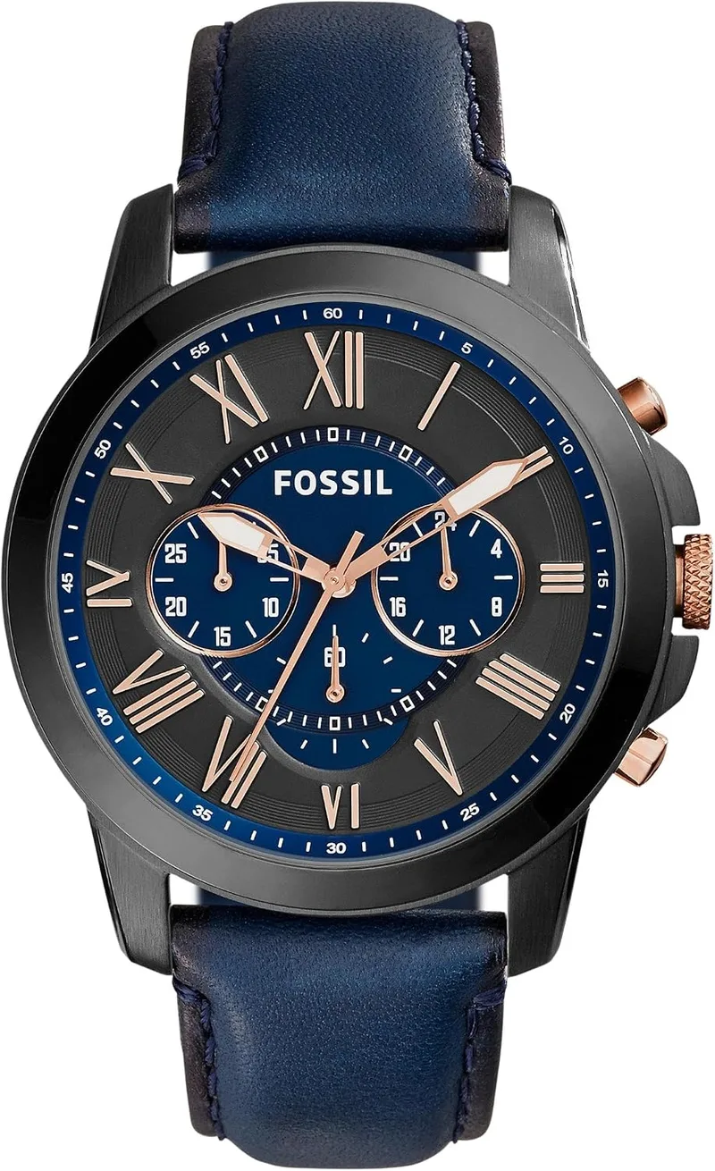 Relógio Fossil Grant para homem, movimento cronógrafo de quartzo com bracelete em pele e aço inoxidável