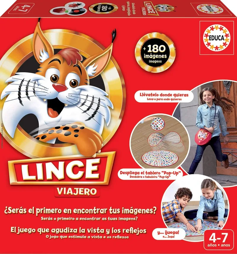 Educa ▫️ Traveling Lynx | Jogo de tabuleiro portátil para viagens e férias | Versão compacta do Lynx | Jogo educativo de observação sem ecrãs | Diversão em família a partir dos 4 anos