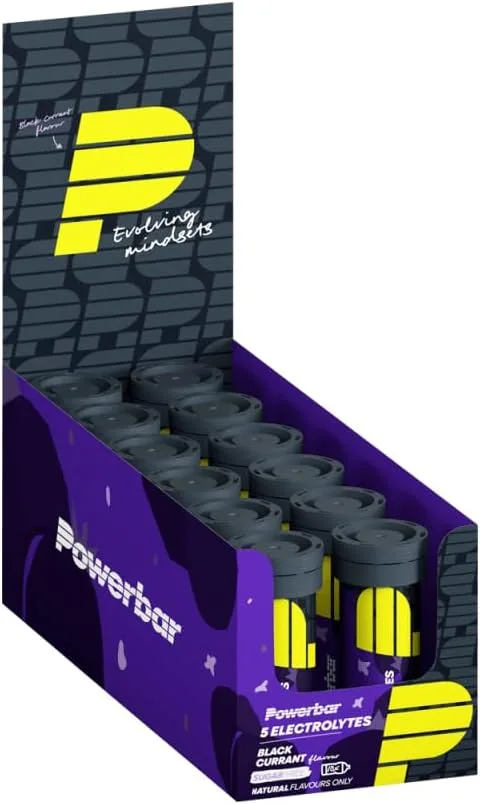 PowerBar ▫️ 5 Electrólitos Sem Cafeína 12 tubos x 10 comprimidos - Sabor - Groselha Preta