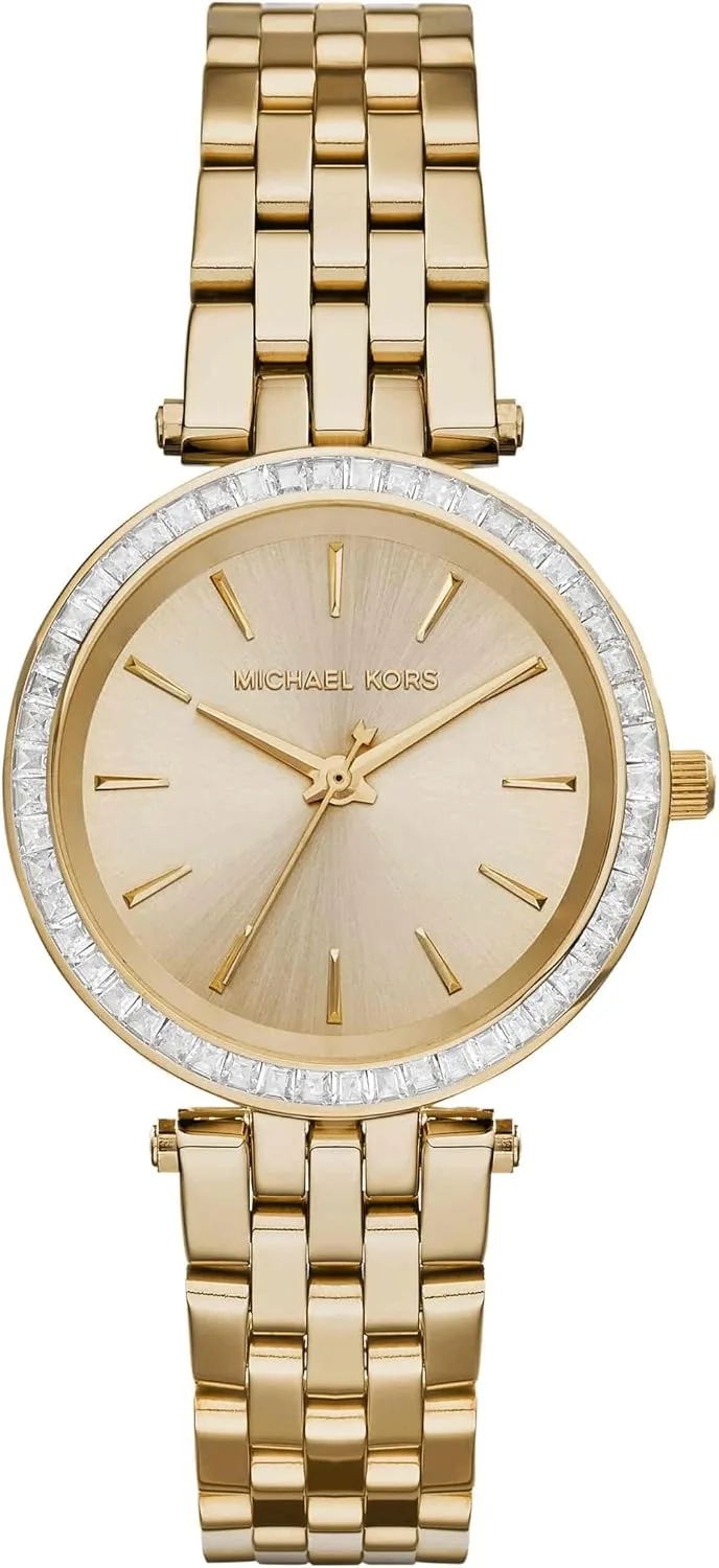 Michael Kors ▫️ Relógio Darci para mulher, movimento de quartzo com três ponteiros em tom dourado e bracelete em aço inoxidável