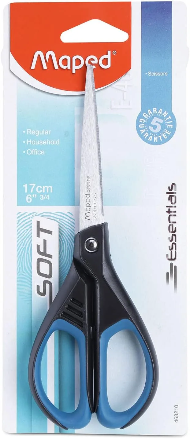 Maped ▫️ Tesouras de escritório - Essentials Soft Simétrica 17 cm - Lâminas e rebites em aço inoxidável - Anéis ergonómicos para ambidestros - Ponta afiada