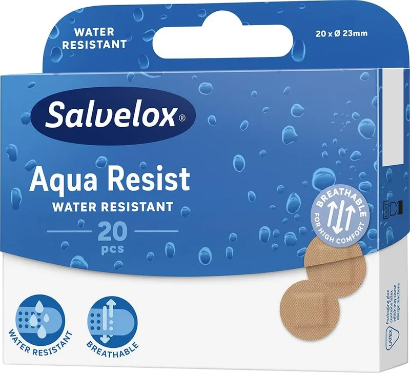 Salvelox ▫️ ® | Aqua Resist Spot | Pensos redondos resistentes à sujidade e à água que permitem a transpiração da pele | Boa aderência e flexibilidade | 20 unidades