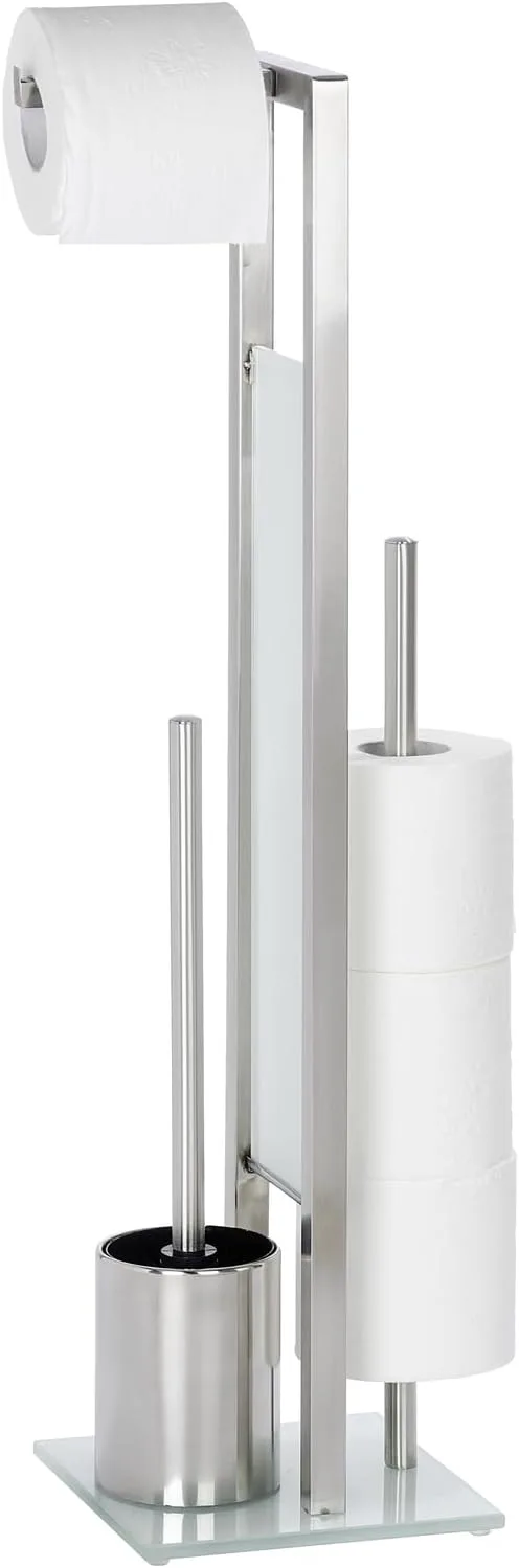 Wenko ▫️ Conjunto de suporte para sanita Rivalta em aço inoxidável - Suporte para escova de sanita, aço inoxidável, 18 x 70 x 23 cm, mate