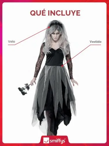 Smiffy's ▫️ Smiffys, Fato de Noiva do Cemitério para Mulher, Vestido e Véu Cor-de-rosa 4