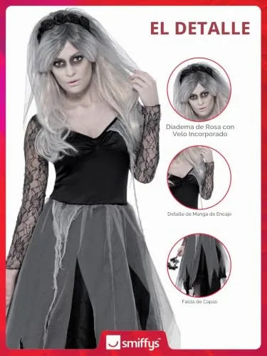 Smiffy's ▫️ Smiffys, Fato de Noiva do Cemitério para Mulher, Vestido e Véu Cor-de-rosa 5