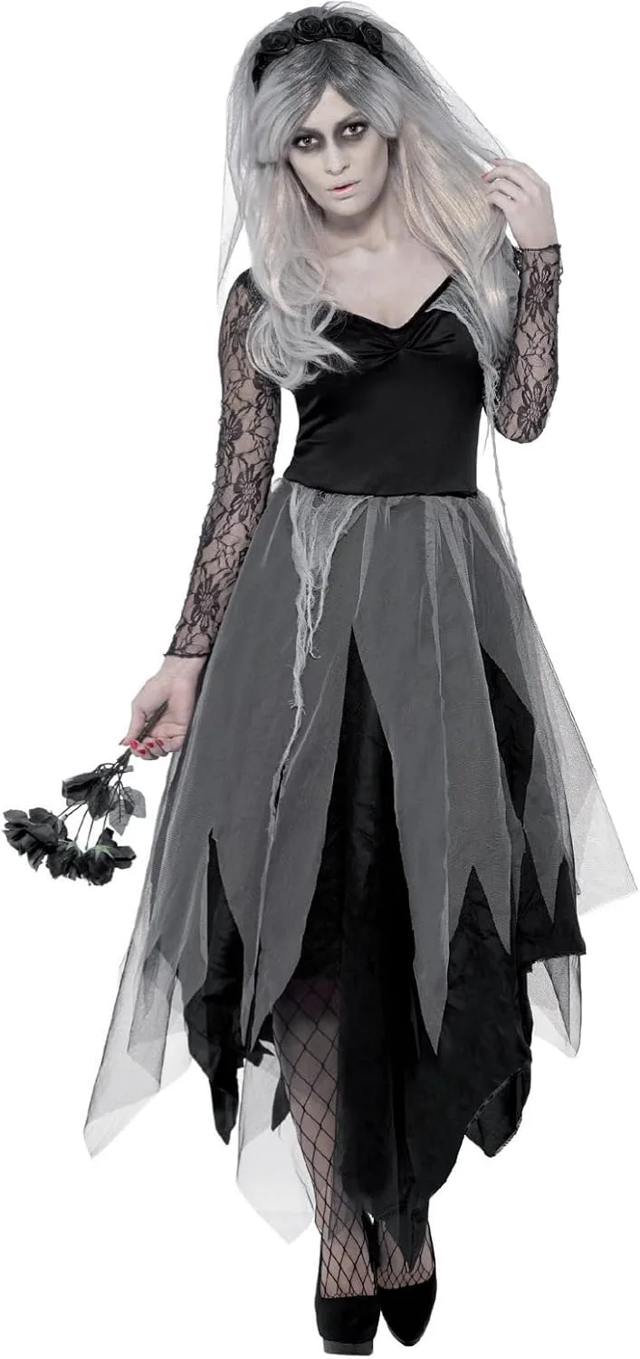 Smiffy's ▫️ Smiffys, Fato de Noiva do Cemitério para Mulher, Vestido e Véu Cor-de-rosa
