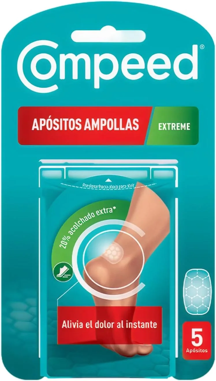 Compeed ▫️ Extreme Medium Blisters, proteção almofadada contra assaduras, embalagem com 5 unidades.