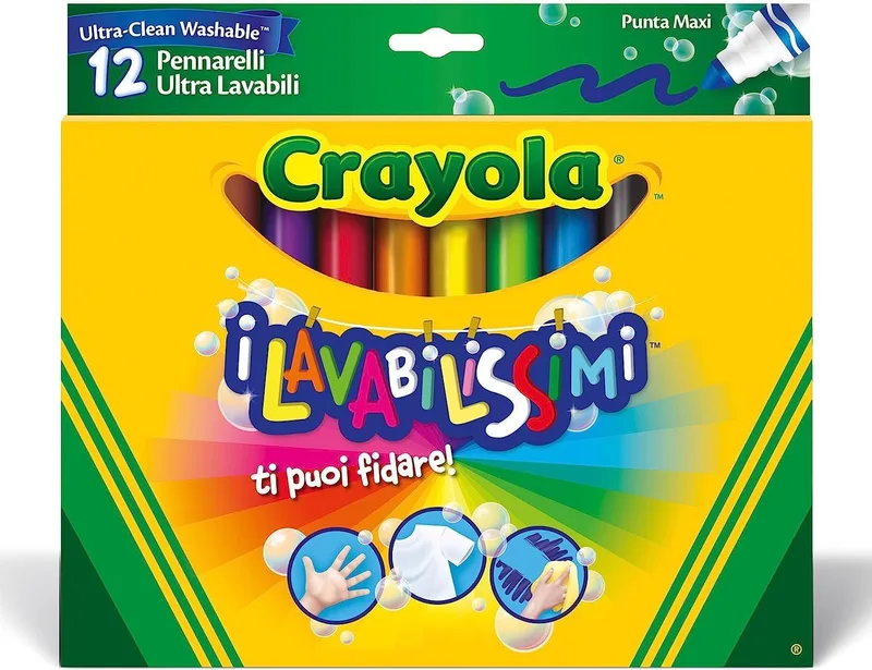 CRAYOLA ▫️ Marcadores Ultra Laváveis, Ponta Maxi, para a escola e lazer, 12 cores, 12 unidades, 58-8329