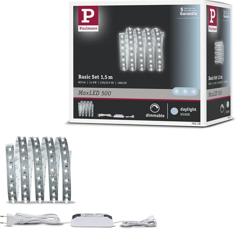 Paulmann ▫️ 705.78 Conjunto básico Função MaxLED 500 1,5 m branco luz do dia 8,5 W 230/24 V 20 VA prata 70578 Fita LED, fita de luz, tubo de luz