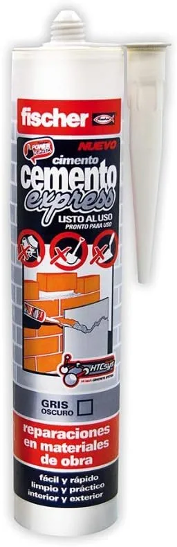 fischer ▫️ Cimento Express 310 ml Cinza Escuro | Massa de reparação de juntas | Para uso interior e exterior | Fácil de aplicar com pistola de silicone | Resistente à chuva (310 ml)