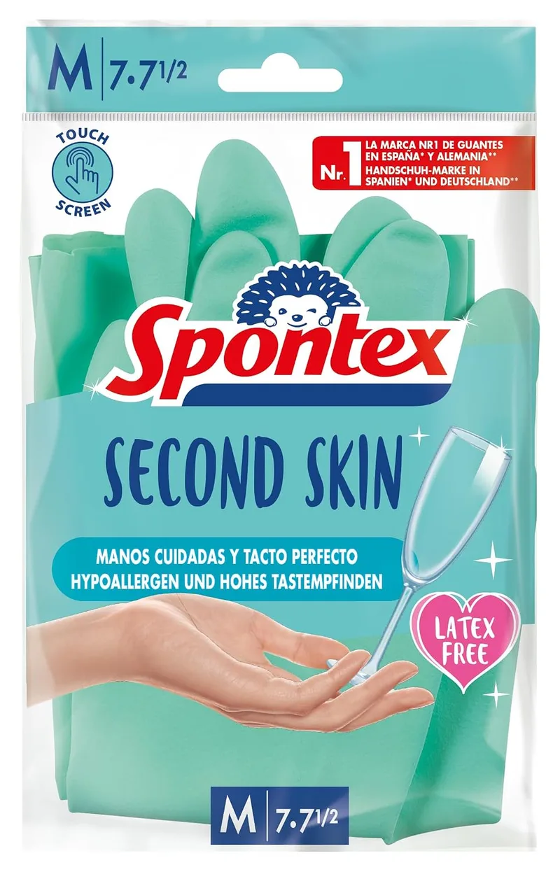 Spontex ▫️ Luvas de limpeza sem látex, «Segunda Pele», tamanho M, 2 unidades