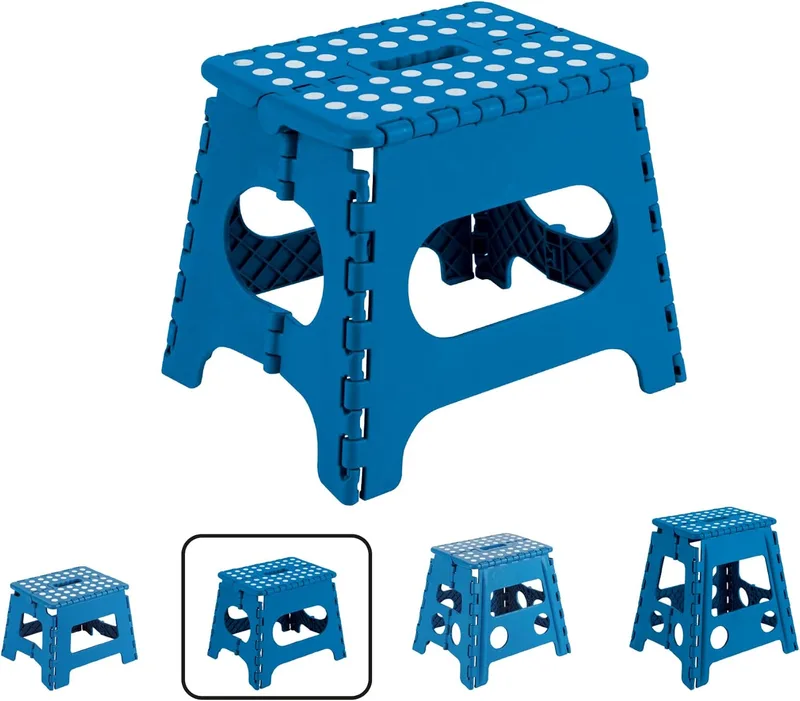 Arregui ▫️ Banco de cozinha dobrável escadote pequeno, banco para crianças, banco de banho, escadote para adultos e crianças (até 150 kg), azul, 27 cm de altura