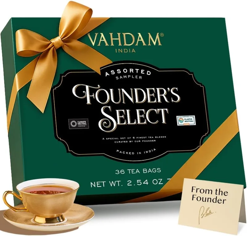 VAHDAM ▫️ Founder's Selection - Conjunto de chás, Caixa de presente de chá (6 sabores, 36 saquinhos) Caixa de infusões com variedade de chás | Caixas de presente de chá
