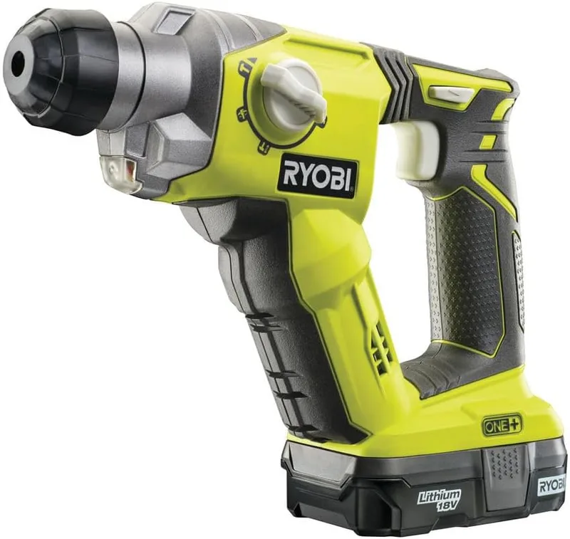 Ryobi ▫️ Martelo combinado SDS+ 18V ONE+ - Martelo pneumático de 4 modos (betão, madeira, metal, cerâmica) - Energia de impacto 1,3 J - Velocidade 0-1300 rpm - Sem bateria e carregador - R18SDSDS-0