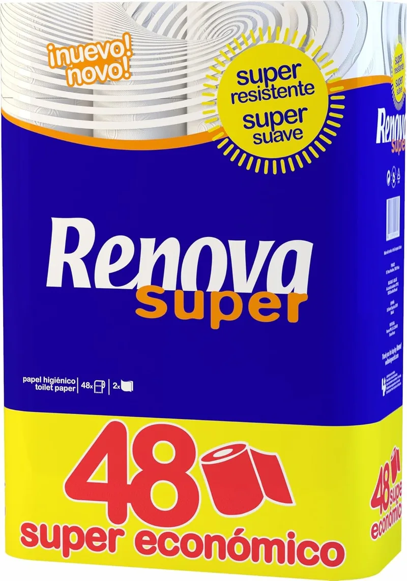 RENOVA ▫️ Papel Higiénico Super Branco, Dupla Camada, Suave - 48 Rolos | 48 rolos Super, dupla camada, 130 folhas por rolo, papel branco, formato económico para a família, uso diário, certificado FSC