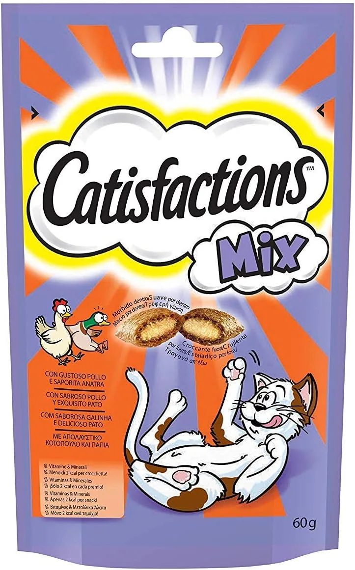 Catisfactions ▫️ Guloseimas para Gatos, Sabor Misto de Frango e Pato (Embalagem de 6 x 60 g)