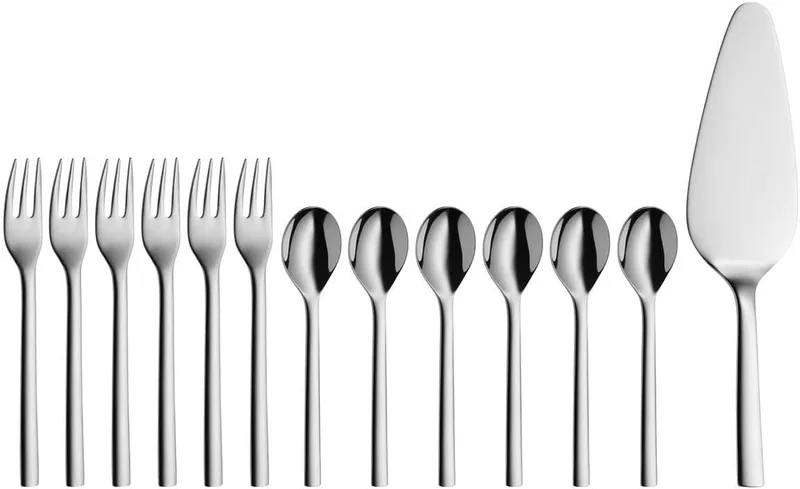 WMF ▫️ Nuova - Conjunto de 13 peças para bolo para 6 pessoas, colheres de café, garfos de sobremesa, pá de sobremesa, aço inoxidável Cromargan polido, adequado para a máquina de lavar louça