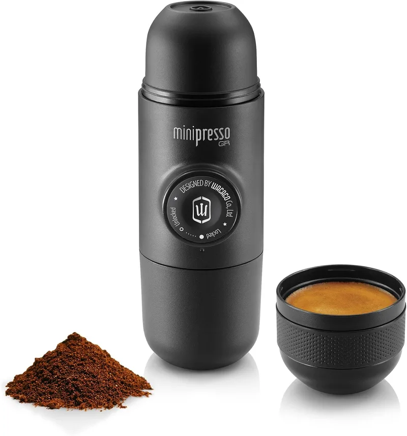 WACACO ▫️ Minipresso GR, Máquina de café expresso portátil compatível com café moído, mini máquina de café para viagem, máquina de café manual para acampamento, máquina de café portátil