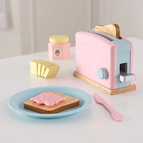 KidKraft ▫️ Conjunto de cozinha de brincar com torradeira de madeira em tons pastel, acessórios de cozinha de brincar, eletrodomésticos de cozinha para brincar, brinquedos para crianças a partir dos 3 anos (63374) 2