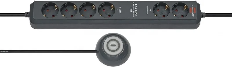 Brennenstuhl ▫️ Eco-Line Comfort Switch Plus: extensão com 6 tomadas (cabo de 1,5 m, interruptor manual/de pé) Antrocit