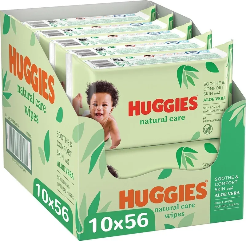 HUGGIES ▫️ Toalhitas para bebé Natural Care, com aloé vera, 10 embalagens de 56, total de 560 toalhitas