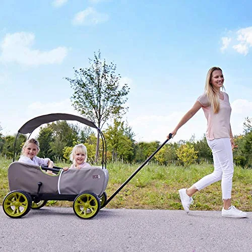 hauck ▫️ Carro de mão Eco Mobil, adequado para 2 crianças, carrinho de transporte dobrável, sistema anti-capotamento, capota, carrinho infantil, assento almofadado, travão, carrinho dobrável, carga máxima de 50 kg, Forrest Grayge 6