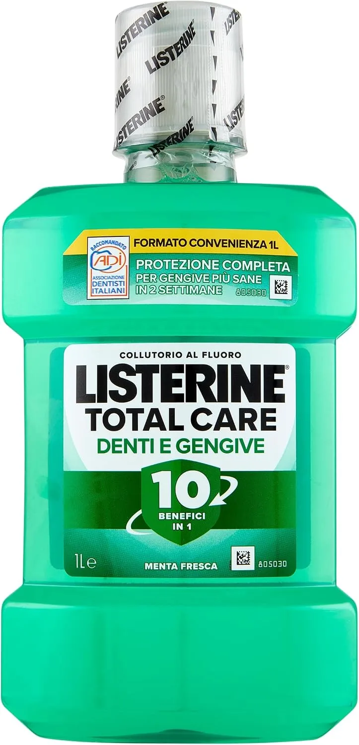 Listerine ▫️ Enxaguante bucal para a proteção dos dentes e gengivas, sabor a menta fresca, enxaguante bucal para gengivas inflamadas e dentes fortes, com flúor, higiene oral para gengivas saudáveis, 1 litro