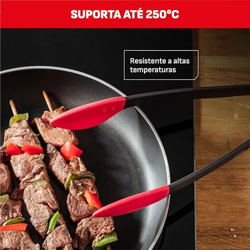Tefal ▫️ Ingenio - Pinças de cozinha, plástico resistente ao calor até 230 graus, ponta em silicone, resistentes a manchas, fáceis de lavar, pretas e vermelhas, K20607 4