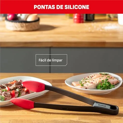 Tefal ▫️ Ingenio - Pinças de cozinha, plástico resistente ao calor até 230 graus, ponta em silicone, resistentes a manchas, fáceis de lavar, pretas e vermelhas, K20607 5