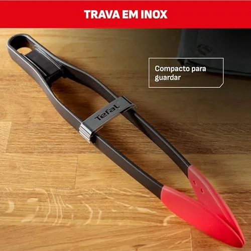 Tefal ▫️ Ingenio - Pinças de cozinha, plástico resistente ao calor até 230 graus, ponta em silicone, resistentes a manchas, fáceis de lavar, pretas e vermelhas, K20607 6