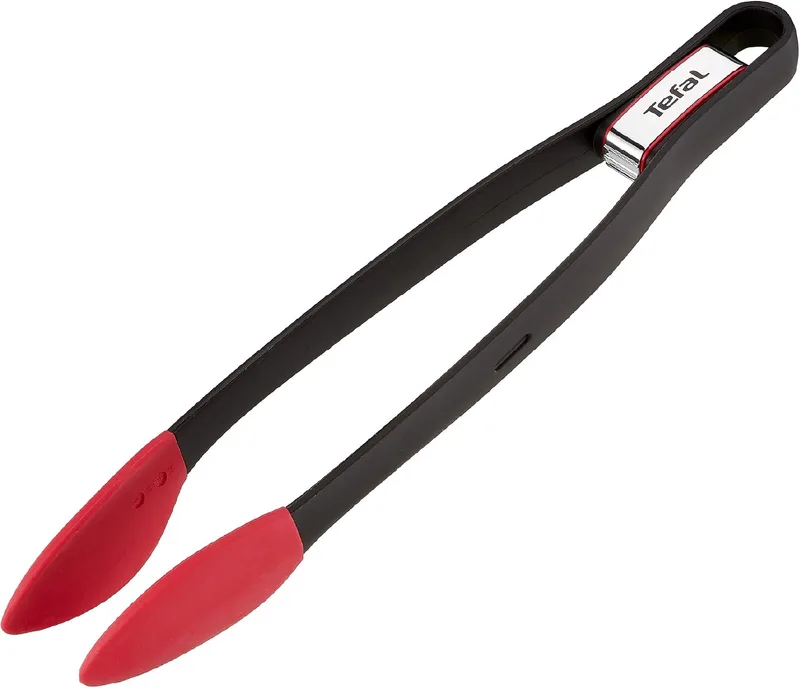 Tefal ▫️ Ingenio - Pinças de cozinha, plástico resistente ao calor até 230 graus, ponta em silicone, resistentes a manchas, fáceis de lavar, pretas e vermelhas, K20607