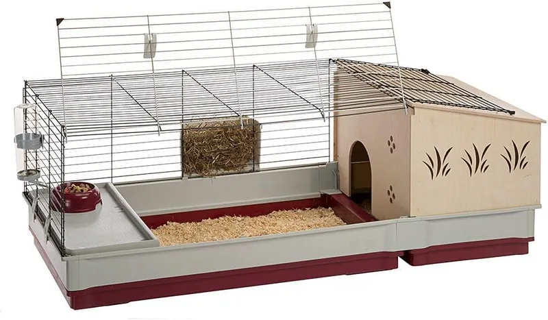 Ferplast ▫️ Gaiola para coelhos KROLIK 140 Plus - Espaçosa gaiola de madeira removível, clipes de segurança - Fácil manutenção, acessórios incluídos - Eco-sustentável - 142 x 60 x h 50 cm