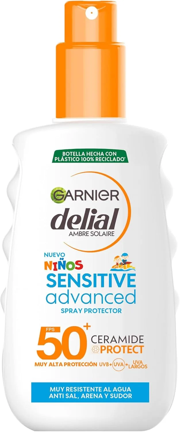 Garnier ▫️ DELIAL Spray Solar de Proteção Muito Elevada FPS 50+ para Crianças, para Peles Claras, Sensíveis e Intolerantes ao Sol, 200 ml