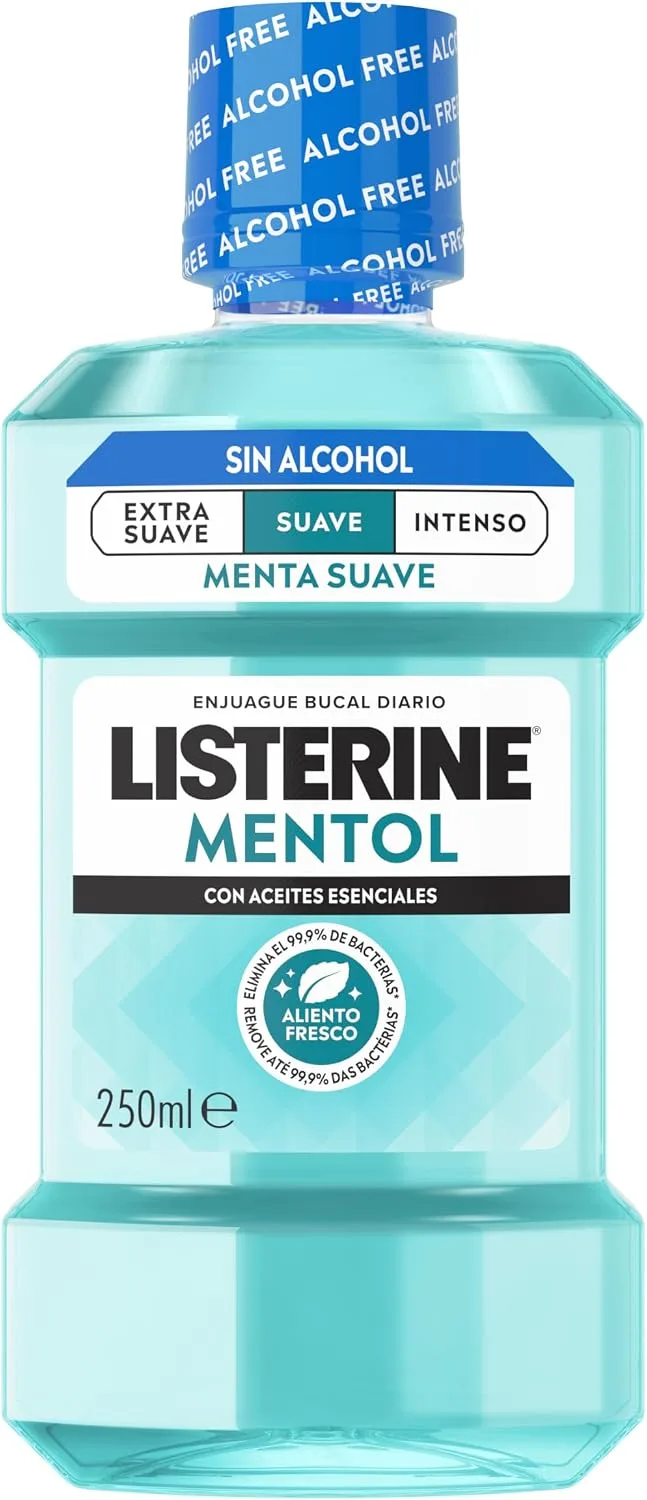 Listerine ▫️ Mentol, Enxaguante Bucal Sem Álcool, Sabor a Menta Suave, 250 ml
