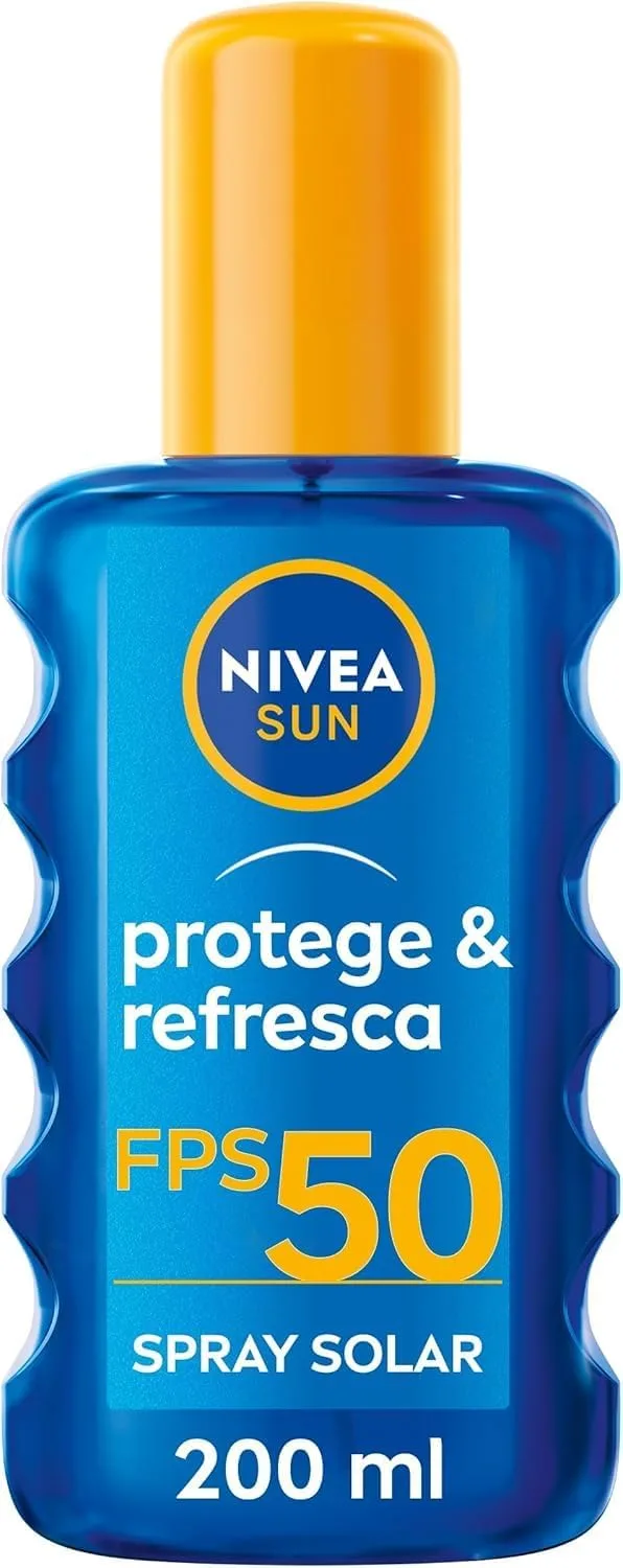 NIVEA SUN ▫️ Protects and Cools Spray solar FPS 50, 200 ml | Protetor solar refrescante em spray, fórmula transparente para uma proteção invisível, absorção imediata, resistente à água