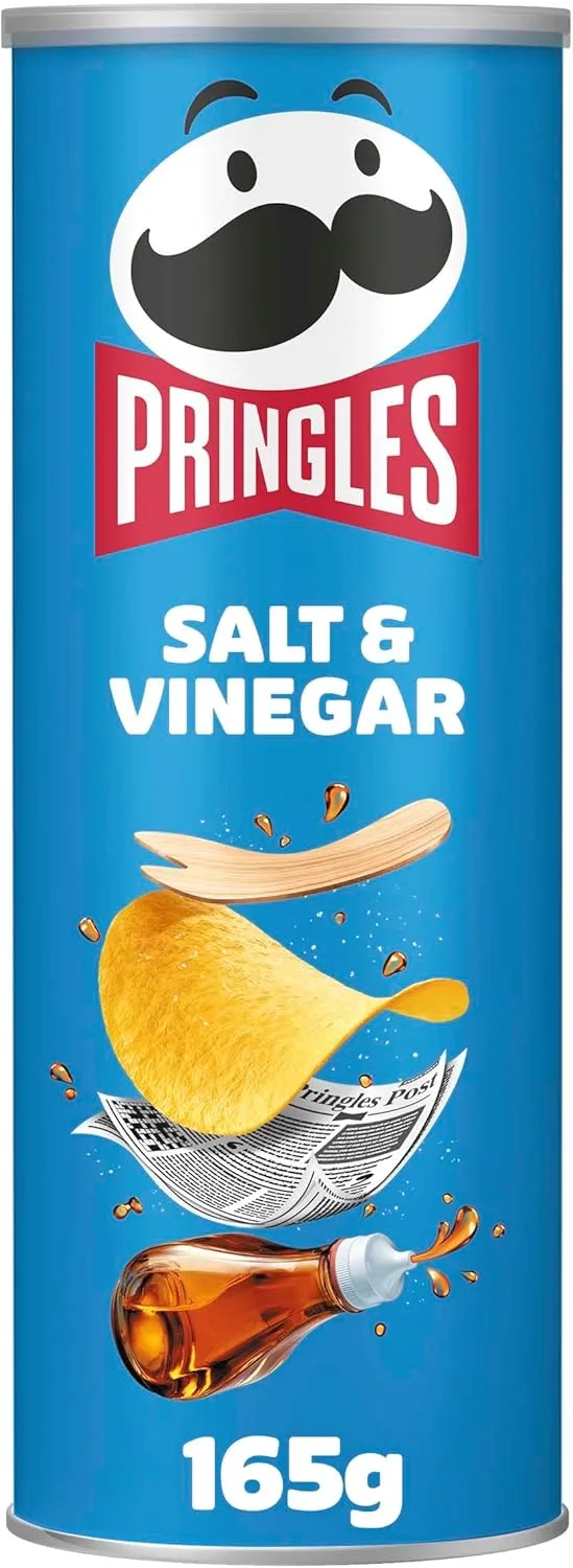 Pringles ▫️ Sal e Vinagre: Snack salgado com sabor a sal e vinagre: Tubo: 165g