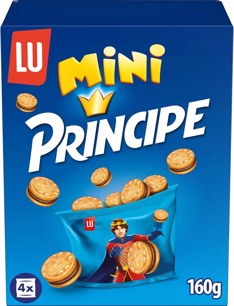 Principe ▫️ Príncipe Mini, Bolachas recheadas com creme de chocolate com leite, embalagem de 4 x 40 g
