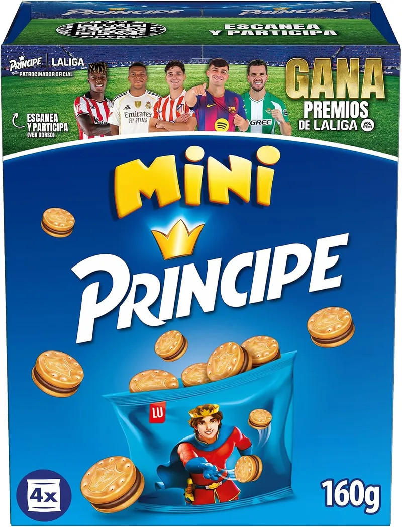 Principe ▫️ Príncipe Mini, Bolachas Sanduíche Recheadas com Creme de Chocolate com Leite, Embalagem de 4 x 40 g