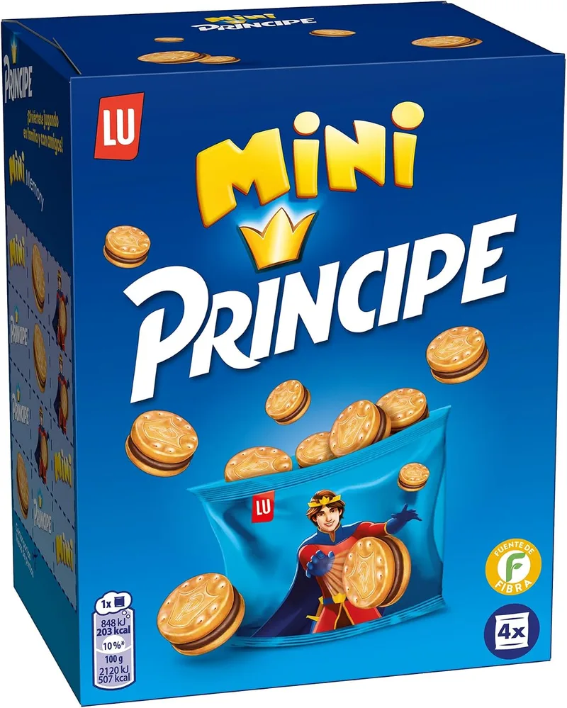 Principe ▫️ Príncipe Mini, Bolachas Sanduíche Recheadas com Creme de Chocolate com Leite, Embalagem de 4 x 40 g