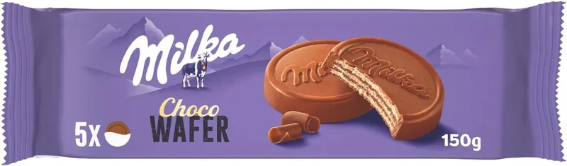Milka ▫️ Choco Wafer, bolacha de wafer com recheio de cacau e cobertura de chocolate de leite alpino, 150g