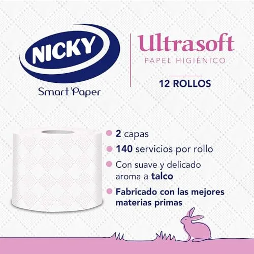 Nicky ▫️ Ultrasoft, 12 rolos de papel higiénico, 2 camadas 2