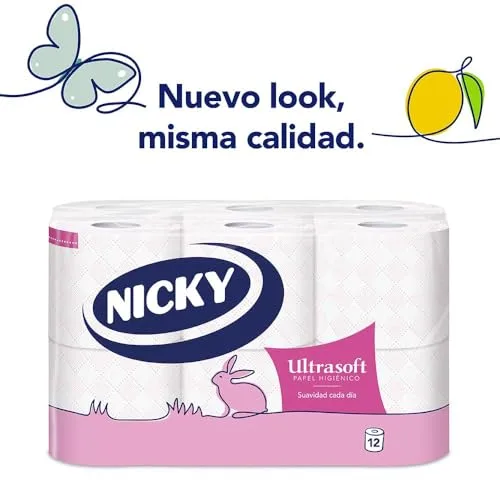 Nicky ▫️ Ultrasoft, 12 rolos de papel higiénico, 2 camadas 3