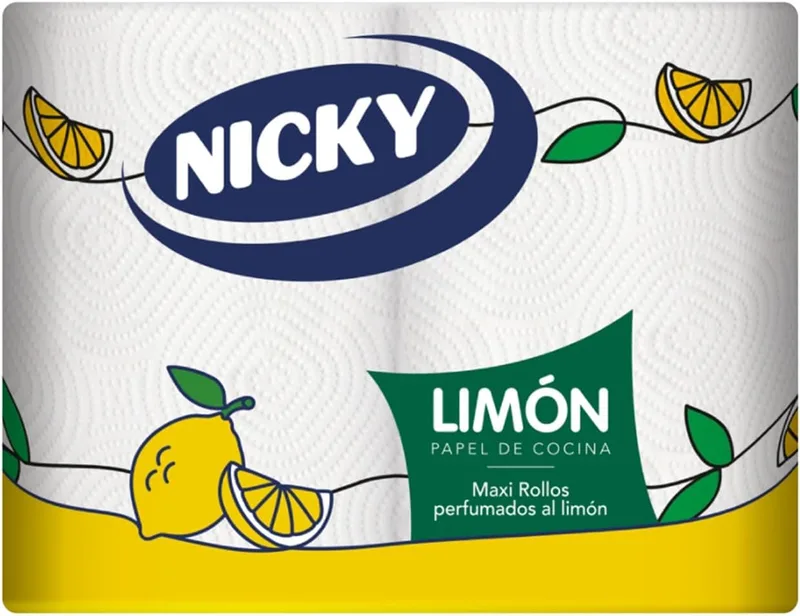 Nicky ▫️ Papel de cozinha Limón, 2 rolos, folhas de 2 camadas, 100 folhas por rolo, papel superabsorvente com aroma a limão, papel 100% certificado pela FSC
