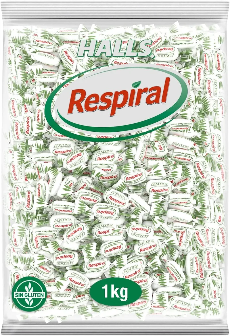 Respiral ▫️ Halls rebuçados com sabor a eucalipto, sem glúten, saco de 1 kg