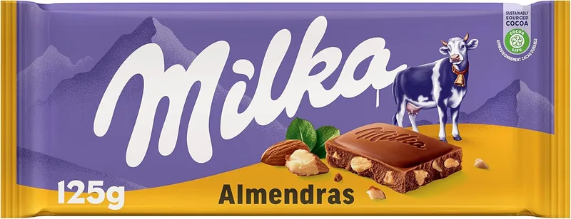 Milka ▫️ Alpine Chocolate de leite com pedaços de amêndoa, 125 g