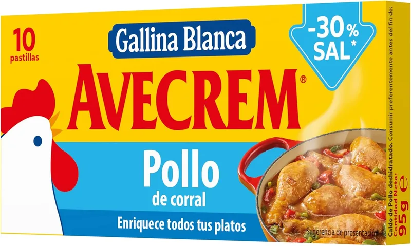 Avecrem ▫️ GALLINA BLANCA - - Caldo de galinha com 30% menos sal | Elaborado com frango do campo, legumes variados e azeite virgem extra.