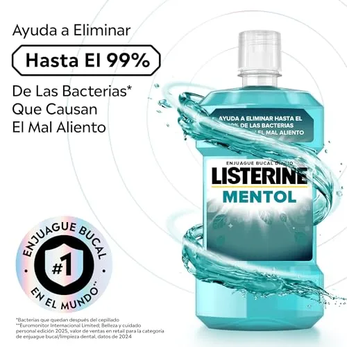 Listerine ▫️ Mentol (1 x 250 ml), elixir bucal com flúor, elixir para as gengivas com 24 horas de proteção, elixir bucal que elimina as bactérias, para um hálito fresco duradouro 2